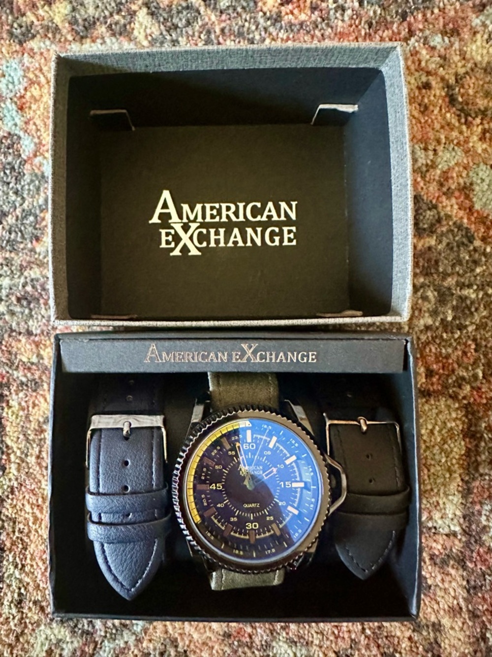 American Exchange Black Watch with Blue Dial and Black Straps